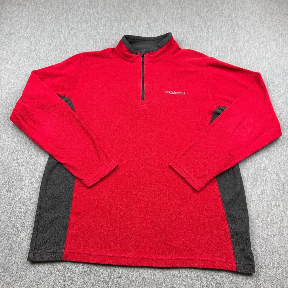 Columbia Sweatshirt‎ Mens Medium Red 1/4 Zip Fleece Pullover Outdoor Hiking Camp